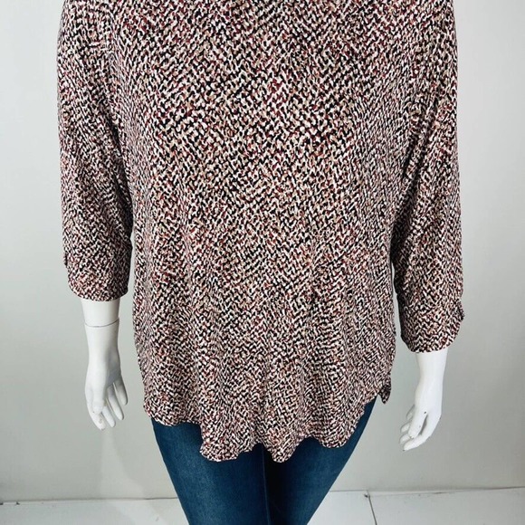 Liz Claiborne Womans Sz 2X Plus Blouse Abstract Brown Top 3/4 Sleeve - Picture 4 of 8